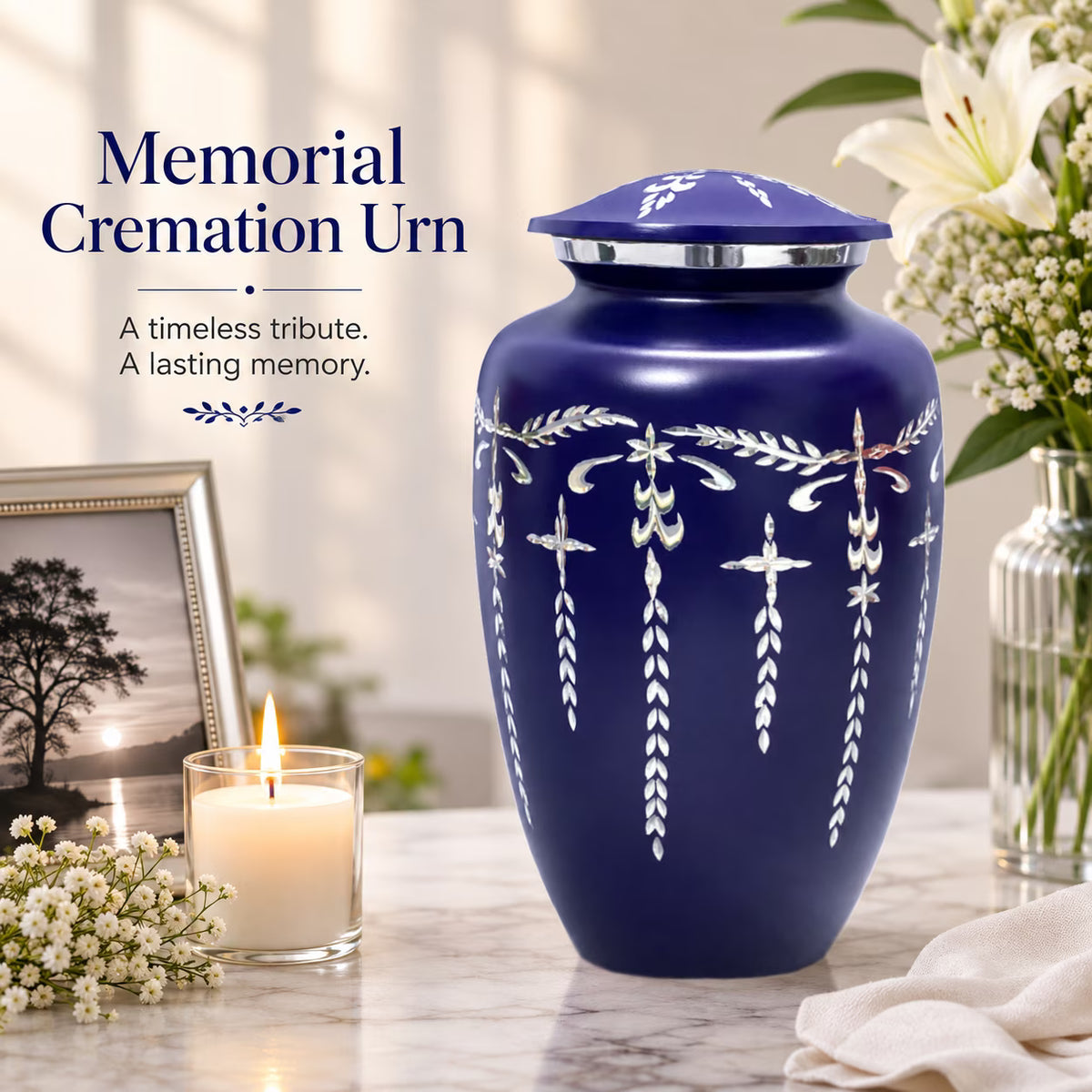 Adult Aluminum Cremation Urn for Human Ashes, Dignified Memorial Urn, Durable Metal Funeral Urn with Secure Lid, Funeral Urn for Loved Ones (Blue) - ALPHA Living HOME