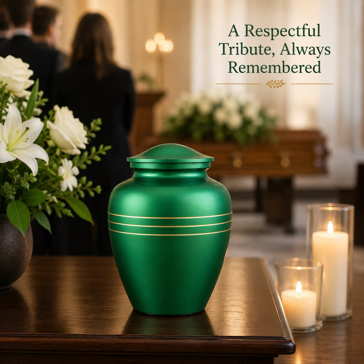 Memorials Cremation Urns for Human Ashes Cremation Urn Funeral Urns for Adult Female & Male Decorative Burial Urn Holds Large up to 220 lbs (Green Gold) - ALPHA Living HOME