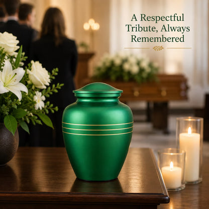 Memorials Cremation Urns for Human Ashes Cremation Urn Funeral Urns for Adult Female & Male Decorative Burial Urn Holds Large up to 220 lbs (Green Gold) - ALPHA Living HOME