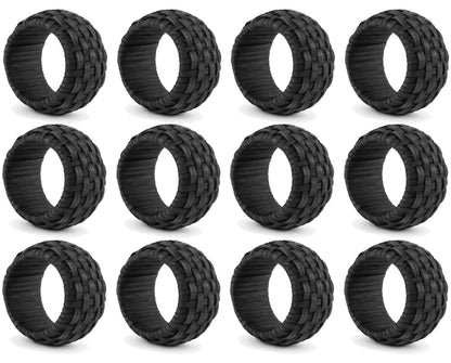 Artisan Cane Napkin Rings Set of 12, Earthy Woven Dinner Napkin Holders, Natural Bohemian Farmhouse Table Accessory for Dinner Parties & Everyday Use (Black) - ALPHA Living HOME
