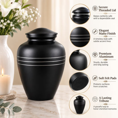 Memorials Cremation Urns for Human Ashes Cremation Urn Funeral Urns for Adult Female & Male Decorative Burial Urn Holds Large up to 220 lbs (Black Silver) - ALPHA Living HOME