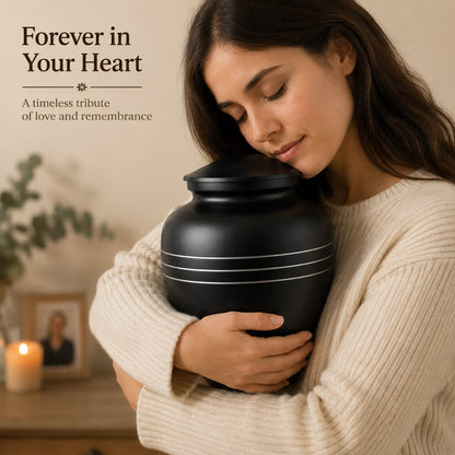 Memorials Cremation Urns for Human Ashes Cremation Urn Funeral Urns for Adult Female & Male Decorative Burial Urn Holds Large up to 220 lbs (Black Silver) - ALPHA Living HOME