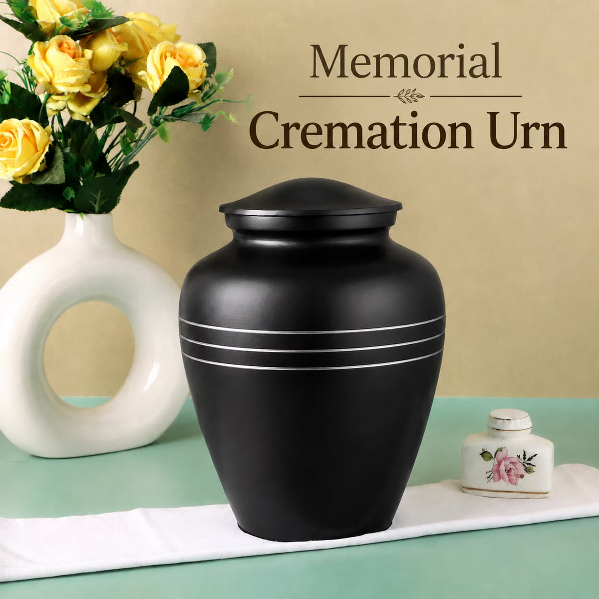 Memorials Cremation Urns for Human Ashes Cremation Urn Funeral Urns for Adult Female & Male Decorative Burial Urn Holds Large up to 220 lbs (Black Silver) - ALPHA Living HOME