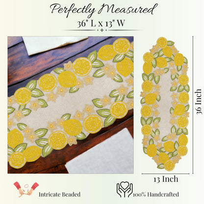 Beaded Table Runner 13x36 Inch Beaded Runner - Premium Glass Beads & Polyester Ideal for Wedding Home Décor Christmas & Family Gathering (Yellow Light Green) - ALPHA Living HOME