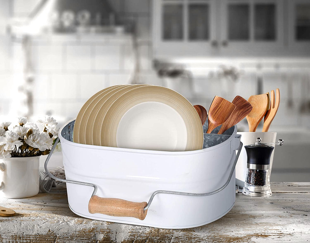 Alpha Living Home 4-Compartment Flatware Caddy - Metal Cutlery Holder Silverware & Condiment Organizer - Perfect for Kitchen, Dining, and Picnics (White)
