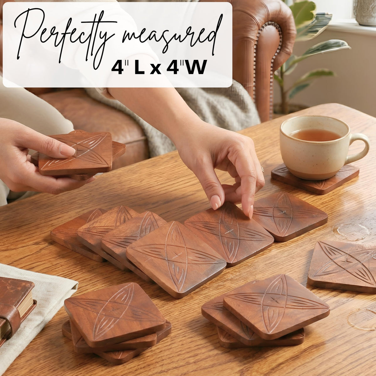 Table Coasters Wooden Coaster Drink Coasters for Tabletop Protection Outdoor Coasters Coffee Table Coasters Set of 12 - Cup Mat Drink Hot Pads Mats Set - Rust Brown
