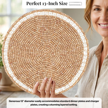 Alpha Living Round Woven Placemats, Ivory Light Brown, Set of 2