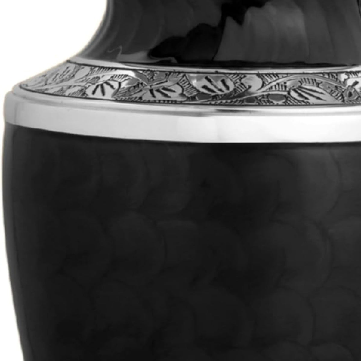 Alpha Living Home Urns for Human Ashes Adult Female and Male 200+ Cubic Inches, Decorative Burial Urn, Funeral Cremation Urns for Women and Men, Handcrafted Urn for Ashes Adult 10" Black Silver