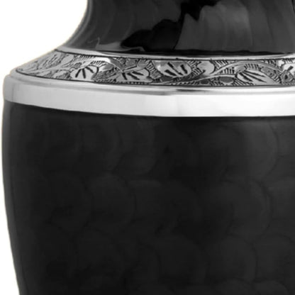 Alpha Living Home Urns for Human Ashes Adult Female and Male 200+ Cubic Inches, Decorative Burial Urn, Funeral Cremation Urns for Women and Men, Handcrafted Urn for Ashes Adult 10" Black Silver