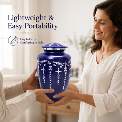 Adult Aluminum Cremation Urn for Human Ashes, Dignified Memorial Urn, Durable Metal Funeral Urn with Secure Lid, Funeral Urn for Loved Ones (Blue) - ALPHA Living HOME