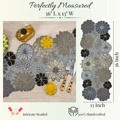 Beaded Table Runner – Handmade Floral Glass Bead Decorative Table Runner for Dining, Coffee & Accent Tables