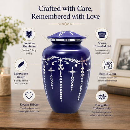 Adult Aluminum Cremation Urn for Human Ashes, Dignified Memorial Urn, Durable Metal Funeral Urn with Secure Lid, Funeral Urn for Loved Ones (Blue) - ALPHA Living HOME