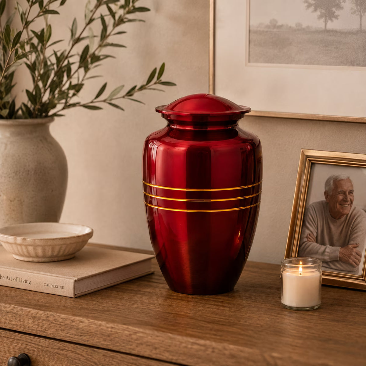 Memorials Cremation Urns for Human Ashes Cremation Urn Funeral Urns for Adult Female & Male Decorative Burial Urn Holds Large up to 220 lbs (Maroon Gold) - ALPHA Living HOME