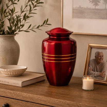 Memorials Cremation Urns for Human Ashes Cremation Urn Funeral Urns for Adult Female & Male Decorative Burial Urn Holds Large up to 220 lbs (Maroon Gold) - ALPHA Living HOME