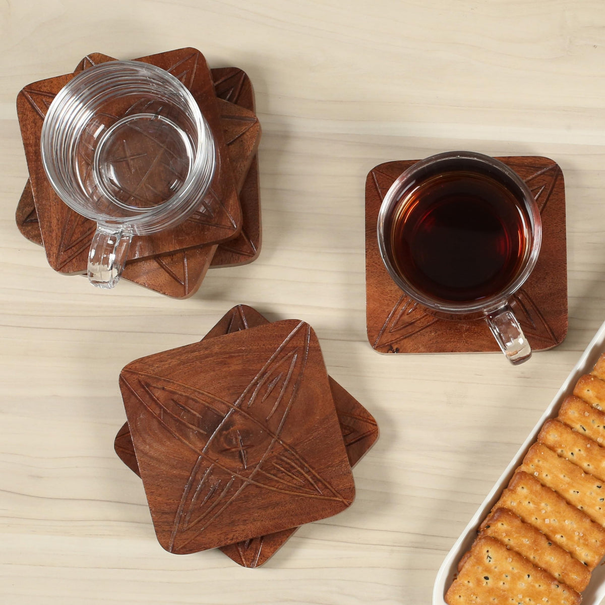 Table Coasters Wooden Coaster Drink Coasters for Tabletop Protection Outdoor Coasters Coffee Table Coasters Set of 12 - Cup Mat Drink Hot Pads Mats Set - Rust Brown