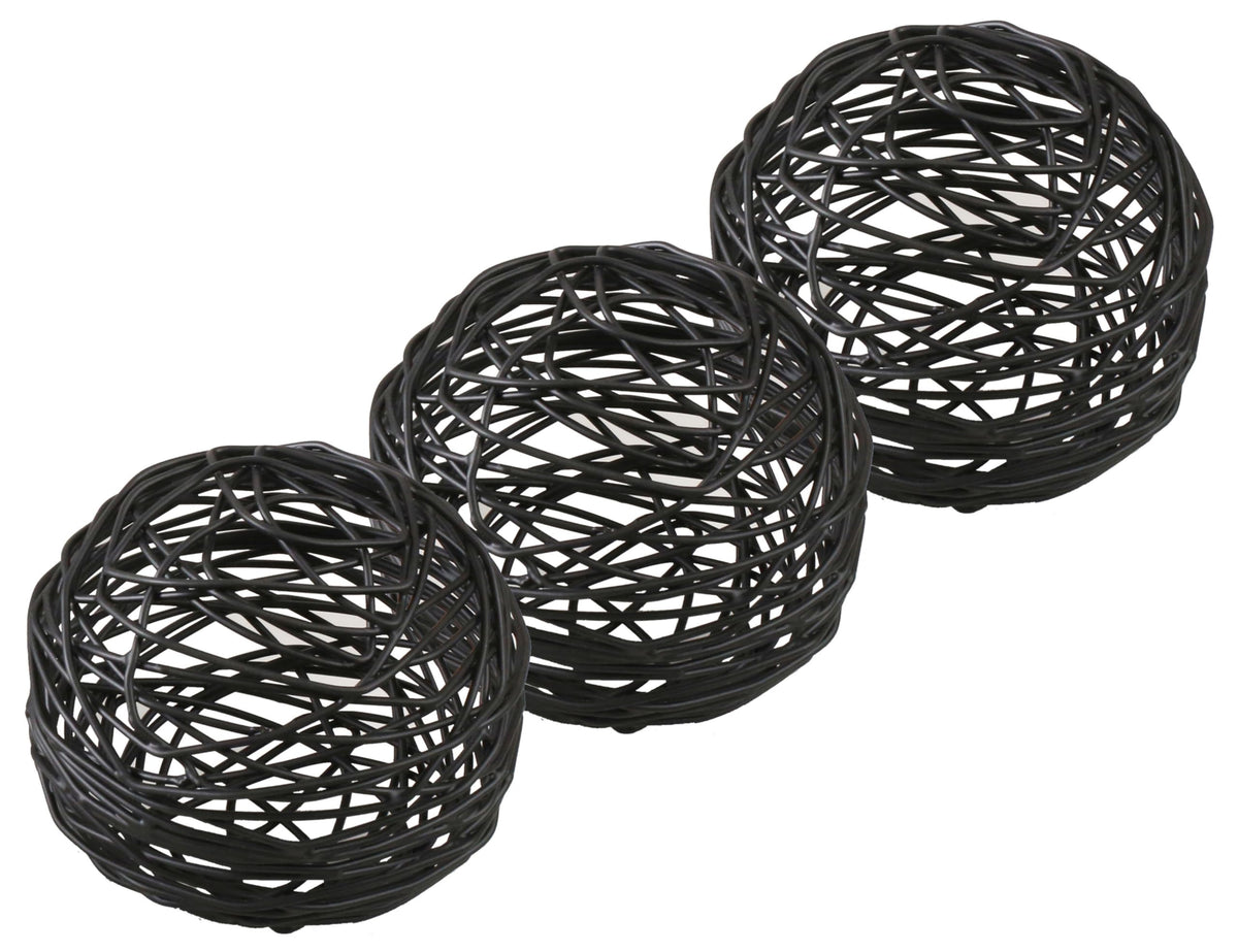 Alpha Living Home Black Metal Decorative Balls Set of 3, Modern Table Orbs-Black Sable