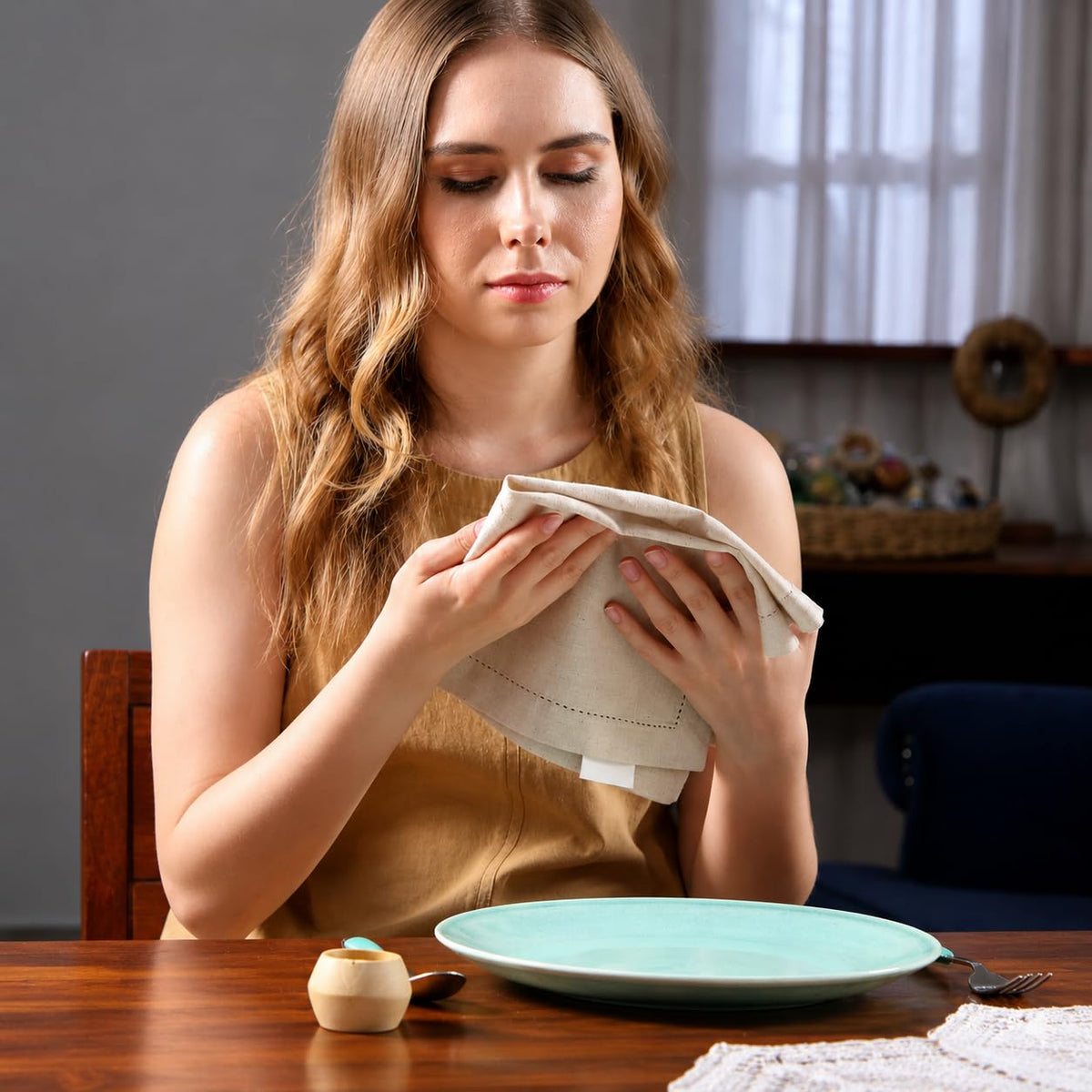 Alpha Living Home Linen Flax Cotton Dinner Napkins, Set of 24