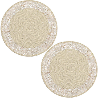 ALPHA LIVING 13-Inch Round Beaded Placemats, Ivory, Set of 2