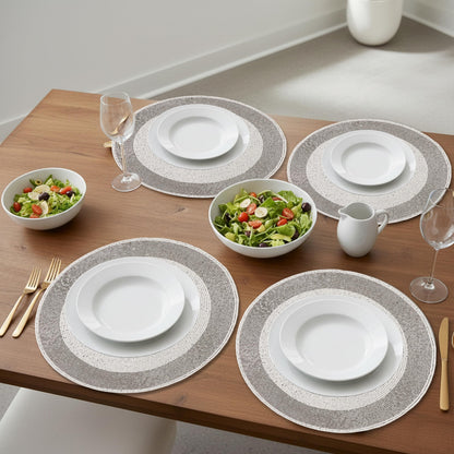 ALPHA Living HOME Silver White Beaded Placemats – 13 Inch Round Handmade Table Mats, Set of 4