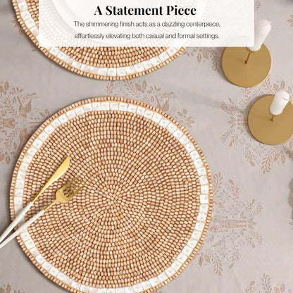 Alpha Living Round Woven Placemats, Ivory Light Brown, Set of 2