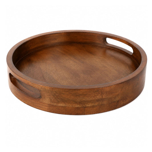 Round Wooden Tray - 12" Decorative Wood Serving Tray - Perfect for Breakfast, Lunch, Dinner, Appetizers, Patio, Ottoman, Coffee Table - Durable Living Room Couch Tray (Walnut) - ALPHA Living HOME