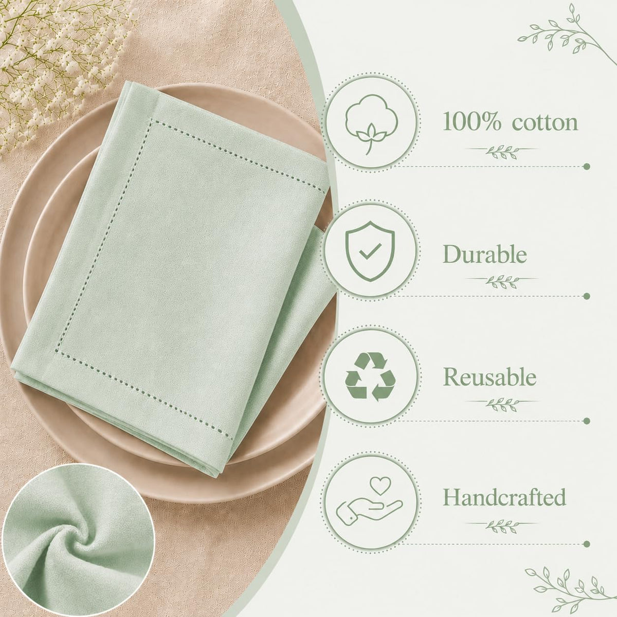 Alpha Living Home Cotton Cloth Napkins, Green, 18x18 in, Set of 12