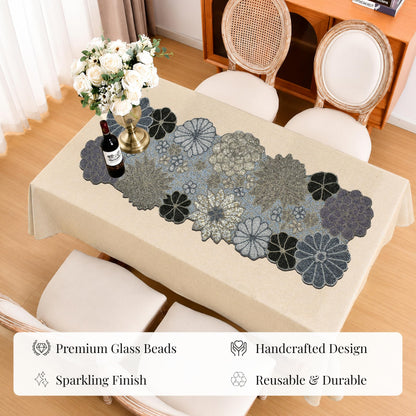 Beaded Table Runner – Handmade Floral Glass Bead Decorative Table Runner for Dining, Coffee & Accent Tables