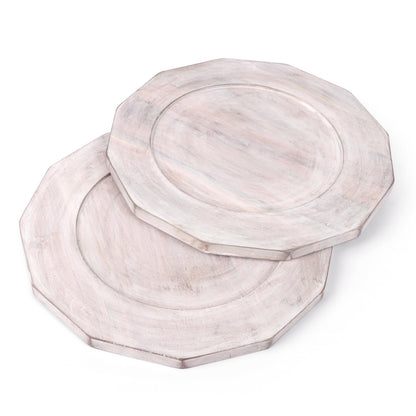 Alpha Living Home Acacia Wood Plates Set of 2 Round Wooden Dinner Plates, Charger Serving Tray Lightweight, Natural Dinnerware Dishes for Steak, Snack, Dessert, Cake, Housewarming - White Pecan