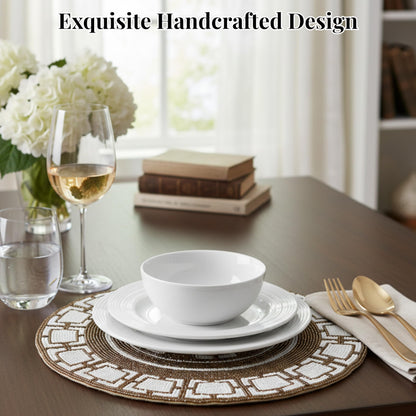 ALPHA Living HOME Round Beaded Placemat – Brown & White, Set of 1