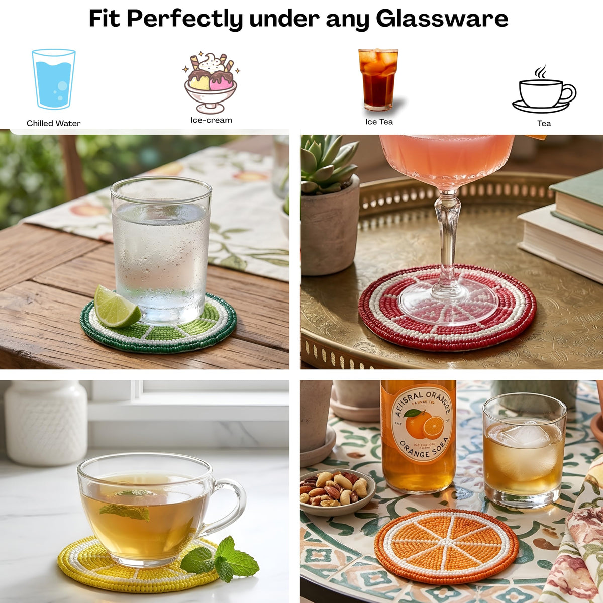 Glass Beads Coasters for Drinks - 12 Pcs Round 4 inch Drink Coaster Thick Absorbent Heat-Resistan - Used for Cold Hot Beverages Glasses Mugs Cups Plants Apartment Decor Bar Table - ALPHA Living HOME