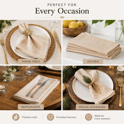 Alpha Living Home Linen Cloth Napkins, Natural, 18x18 in, 12-Pack