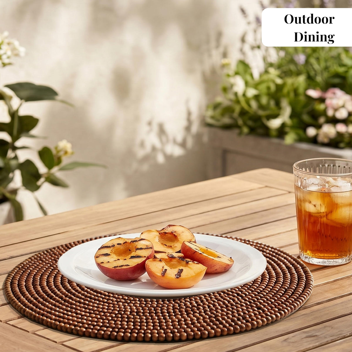 Round Woven Placemats 2 Pack, Natural Wood Place mats with Cotton Back, Table Mats for Dining Table, Fall, Halloween, Thanksgiving, Christmas (Dark Brown)