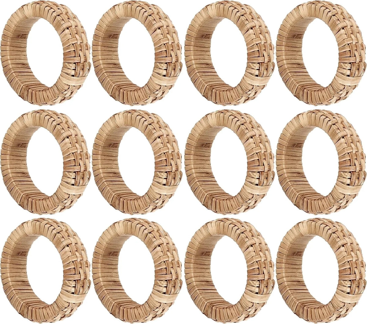 ALPHA Living HOME Decorative Napkin Rings Set of 12 - Handmade Rattan Napkin Holders - Cane Serviette Rings for Table Decor - Bulk Pack for Parties, Weddings, Dinners, Family Gatherings (Natural)