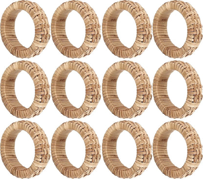 ALPHA Living HOME Decorative Napkin Rings Set of 12 - Handmade Rattan Napkin Holders - Cane Serviette Rings for Table Decor - Bulk Pack for Parties, Weddings, Dinners, Family Gatherings (Natural)