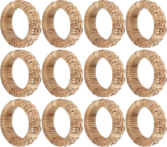 ALPHA Living HOME Decorative Napkin Rings Set of 12 - Handmade Rattan Napkin Holders - Cane Serviette Rings for Table Decor - Bulk Pack for Parties, Weddings, Dinners, Family Gatherings (Natural)