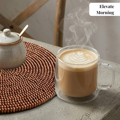 Round Woven Placemats 2 Pack, Natural Wood Place mats with Cotton Back, Table Mats for Dining Table, Fall, Halloween, Thanksgiving, Christmas (Dark Brown)