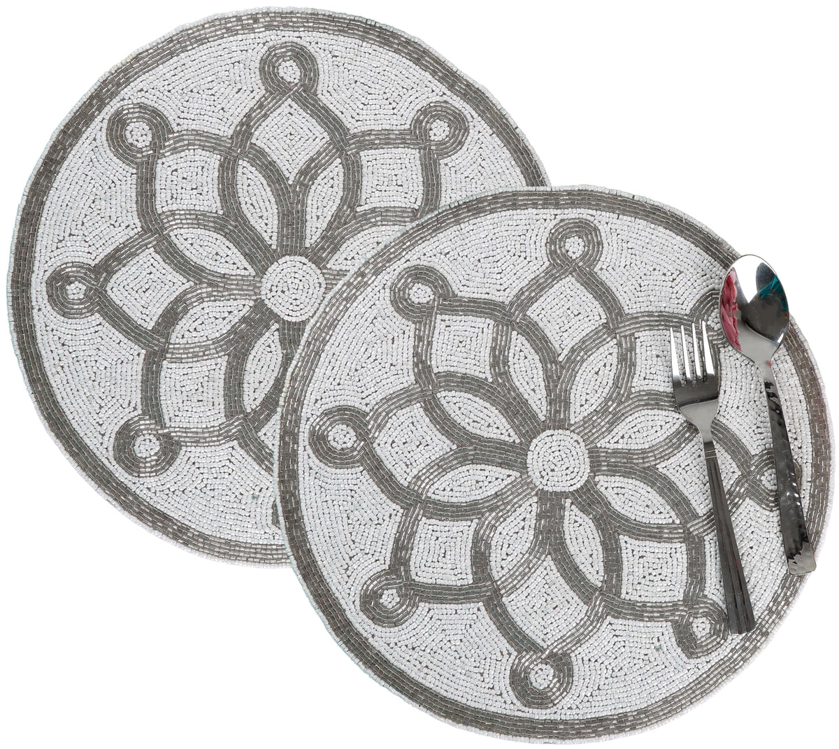 ALPHA Living HOME Beaded Placemats – Silver & White, Set of 2