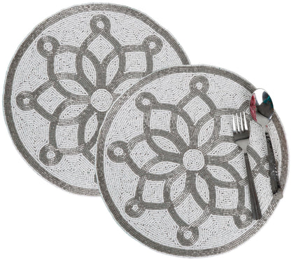 ALPHA Living HOME Beaded Placemats – Silver & White, Set of 2