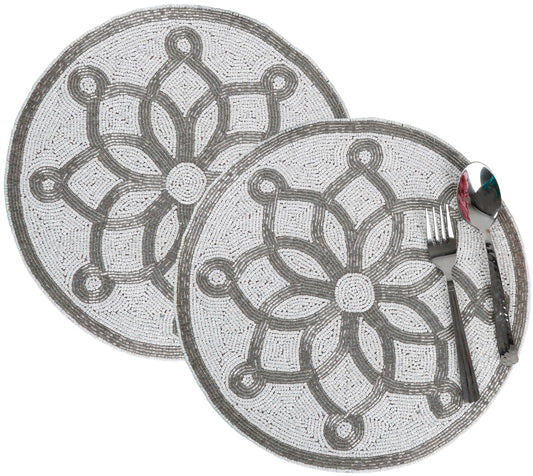 ALPHA Living HOME Beaded Placemats – Silver & White, Set of 2