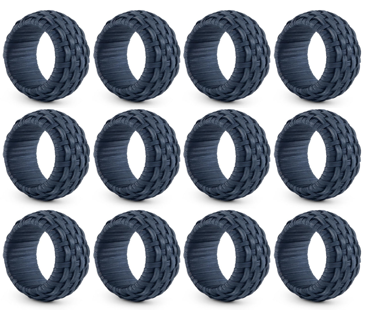 Artisan Cane Napkin Rings Set of 12, Earthy Woven Dinner Napkin Holders, Natural Bohemian Farmhouse Table Accessory for Dinner Parties & Everyday Use (Blue) - ALPHA Living HOME