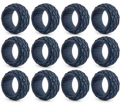 Artisan Cane Napkin Rings Set of 12, Earthy Woven Dinner Napkin Holders, Natural Bohemian Farmhouse Table Accessory for Dinner Parties & Everyday Use (Blue) - ALPHA Living HOME