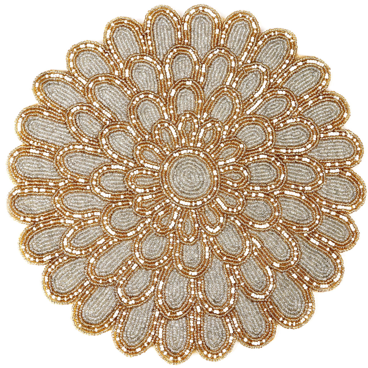 ALPHA Living HOME Beaded Placemat – Ivory & Gold, 13 Inch, Set of 1