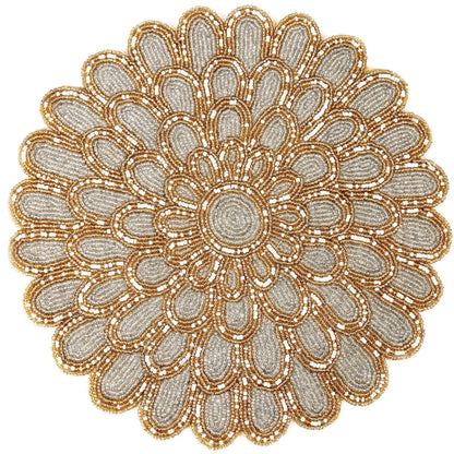 ALPHA Living HOME Beaded Placemat – Ivory & Gold, 13 Inch, Set of 1