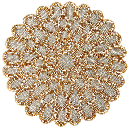 ALPHA Living HOME Beaded Placemat – Ivory & Gold, 13 Inch, Set of 1