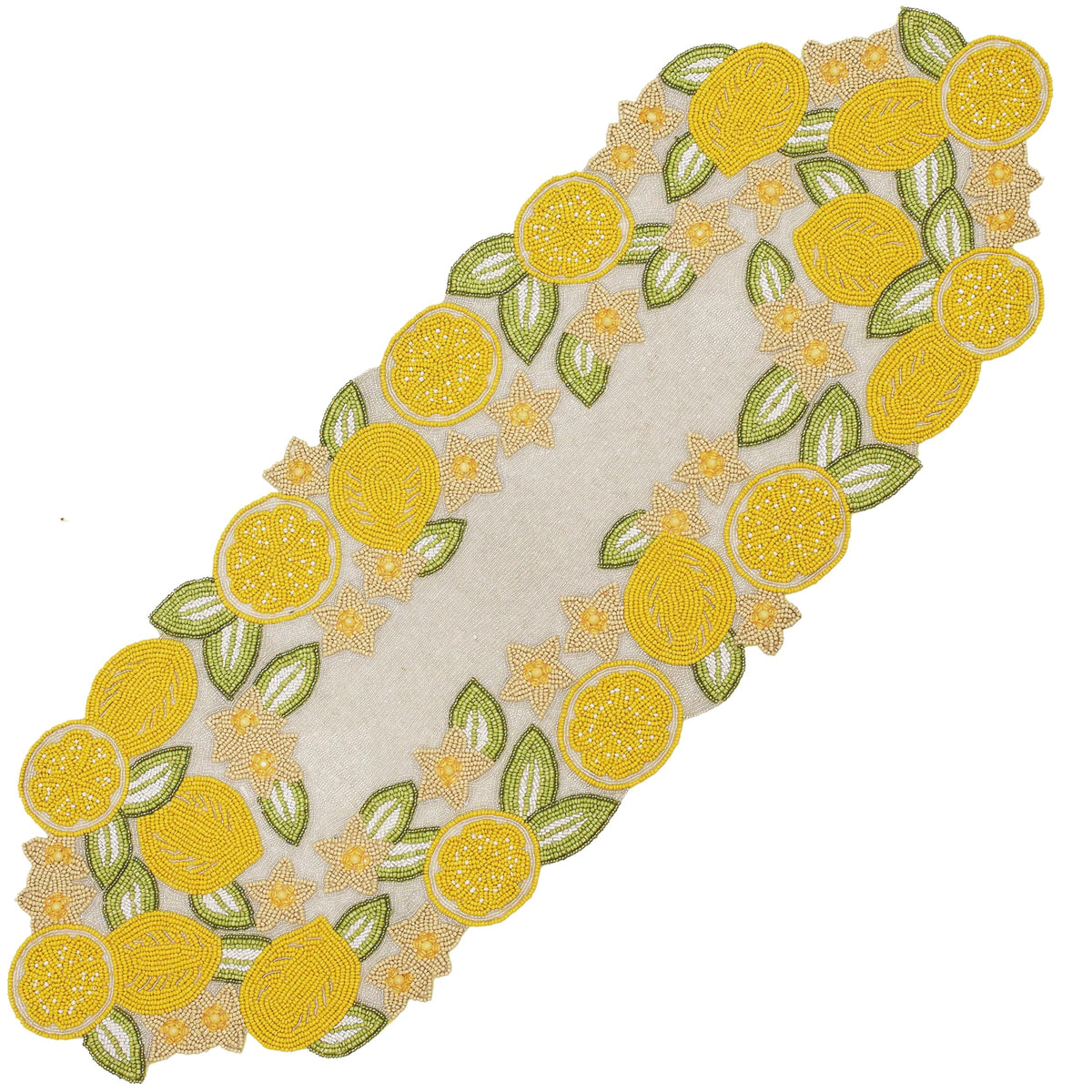 Beaded Runner 36 inch for Dining Table – Handcrafted Glass Beads & Polyester | Luxury Farmhouse, Wedding, Holiday, Kitchen, Party, Spring, Summer, Bridal (Yellow Green) - ALPHA Living HOME