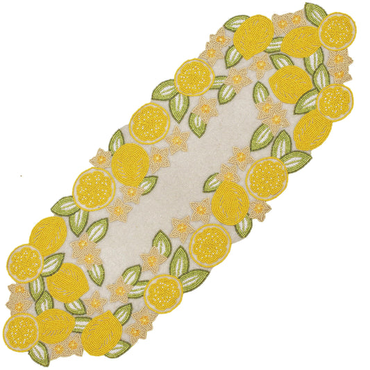 Beaded Runner 36 inch for Dining Table – Handcrafted Glass Beads & Polyester | Luxury Farmhouse, Wedding, Holiday, Kitchen, Party, Spring, Summer, Bridal (Yellow Green) - ALPHA Living HOME