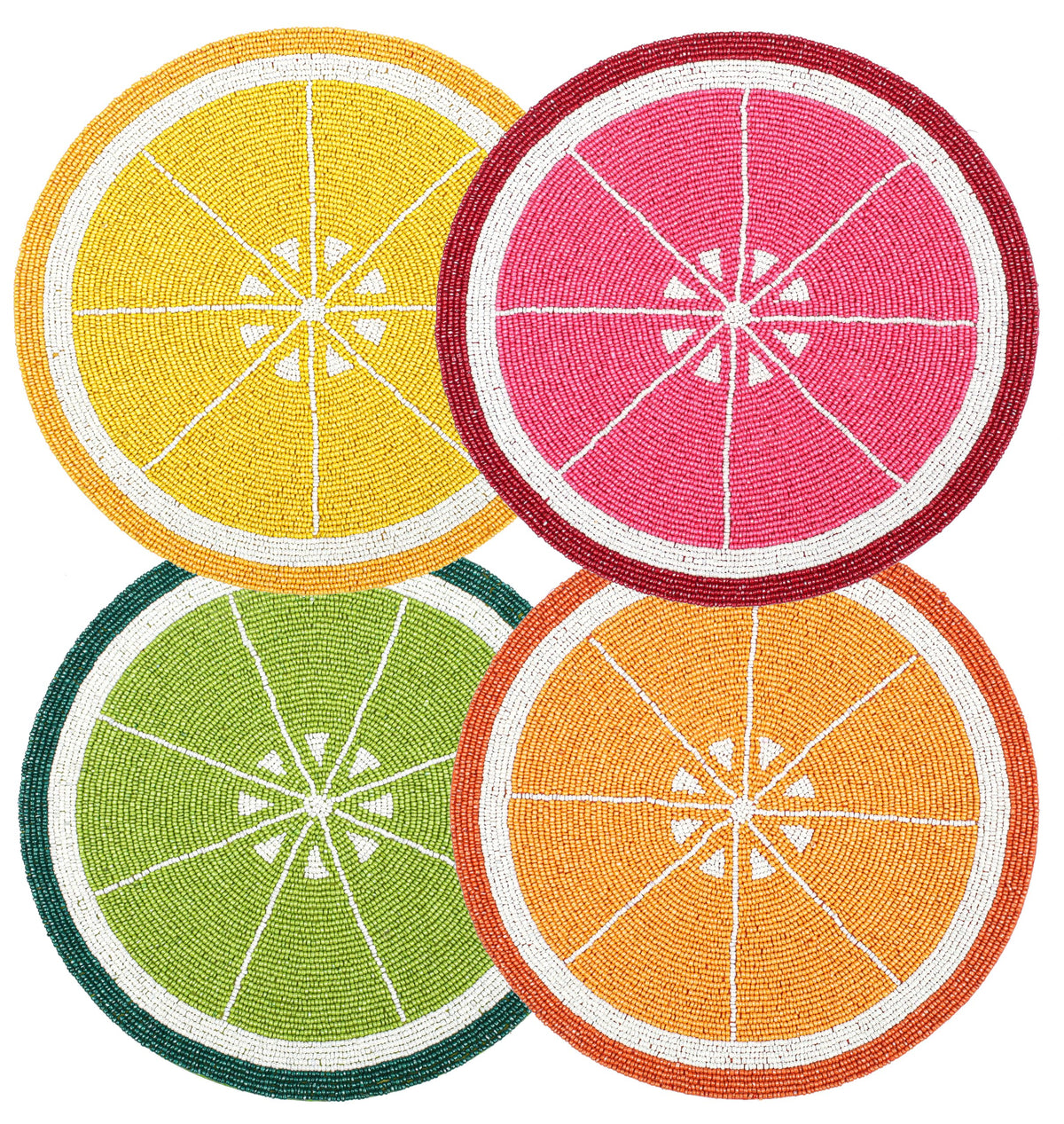 ALPHA Living HOME Beaded Charger Placemats – Handmade Round Glass Bead Table Mats, Set of 4 (Multi)
