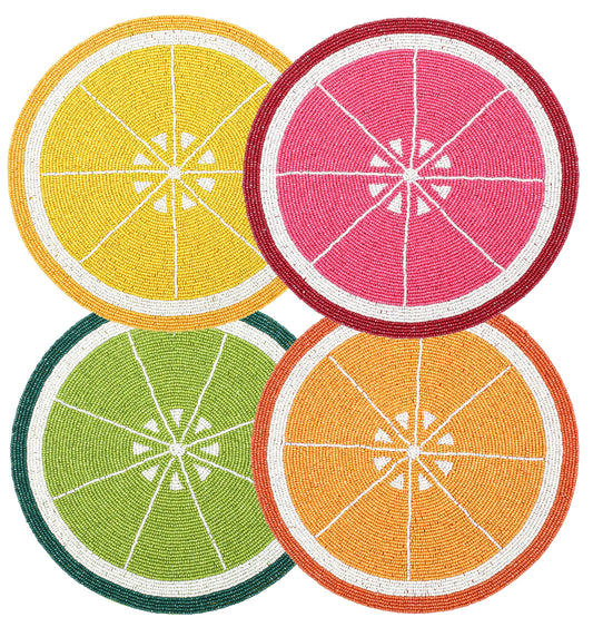 ALPHA Living HOME Beaded Charger Placemats – Handmade Round Glass Bead Table Mats, Set of 4 (Multi)