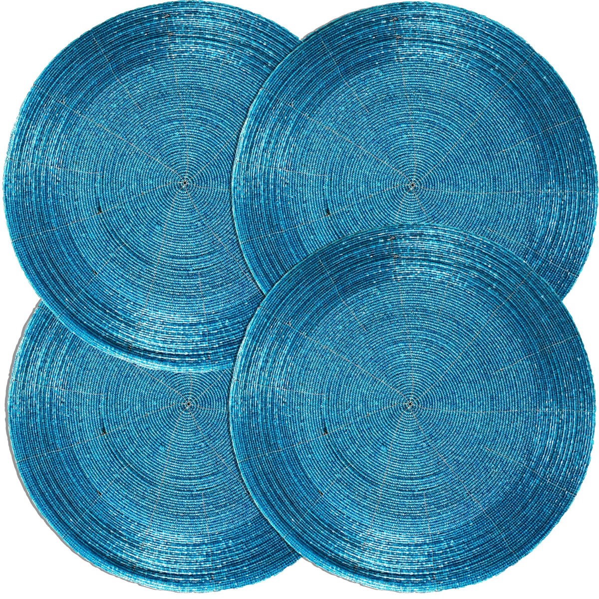 ALPHA Living HOME Round Beaded Placemats – 13 Inch Handmade Glass Bead Table Mats, Set of 4 (Blue)