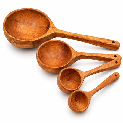 Wooden Measuring Spoons Set of 4 – Handcrafted Natural Wood Measuring Spoons for Baking, Cooking, Coffee, Tea, Spices & Dry Ingredients, Farmhouse Kitchen Accessories, Reusable Food-Safe Kitchen Tools